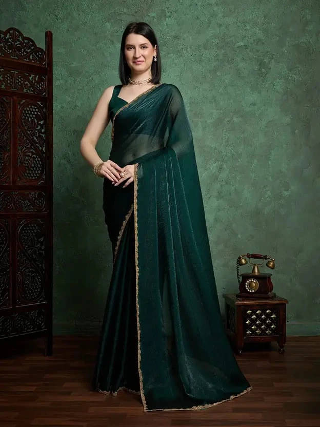     			VRAGI Chiffon Embellished Regular Saree With Unstitched Blouse Piece ( Green )