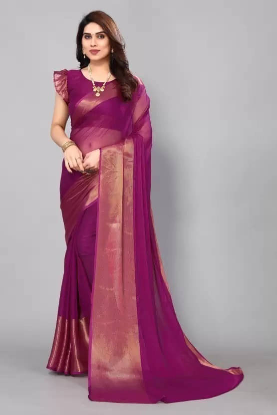 VRAGI Chiffon Embellished Regular Saree With Unstitched Blouse Piece ( Purple ) VRAGI Chiffon Embellished Regular Saree With Unstitched Blouse Piece ( Purple )
