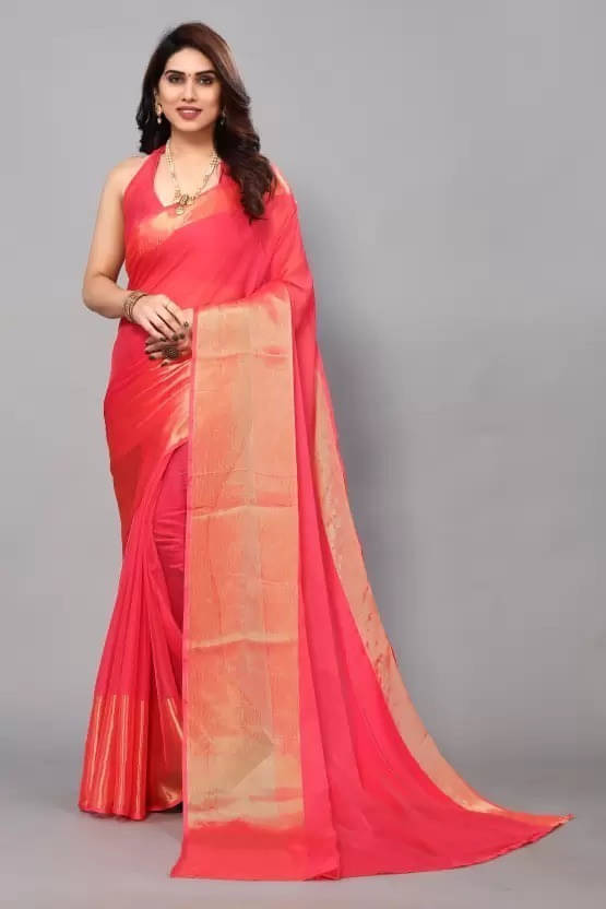 VRAGI Chiffon Embellished Regular Saree With Unstitched Blouse Piece ( Pink ) VRAGI Chiffon Embellished Regular Saree With Unstitched Blouse Piece ( Pink )