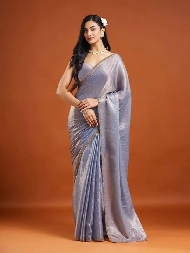     			VRAGI Chiffon Embellished Regular Saree With Unstitched Blouse Piece ( Light Blue )