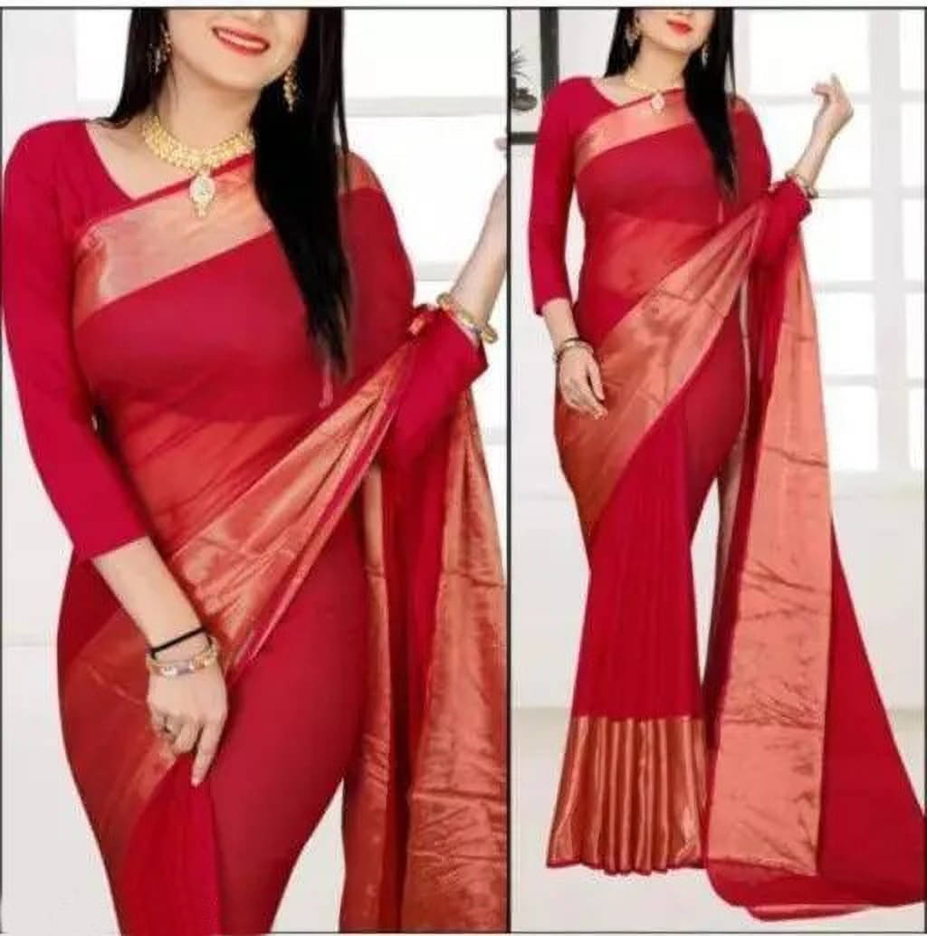    			VRAGI Chiffon Embellished Regular Saree With Unstitched Blouse Piece ( Red )