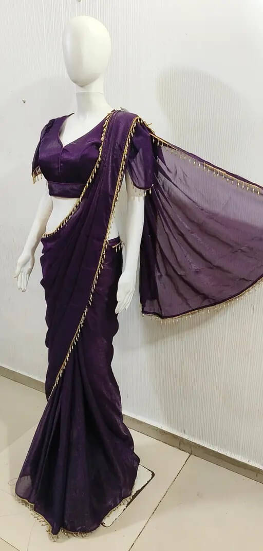 VRAGI Chiffon Embellished Regular Saree With Stitched Blouse ( Purple ) VRAGI Chiffon Embellished Regular Saree With Stitched Blouse ( Purple )