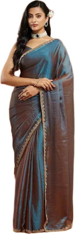     			VRAGI Chiffon Embellished Regular Saree With Unstitched Blouse Piece ( Navy Blue )