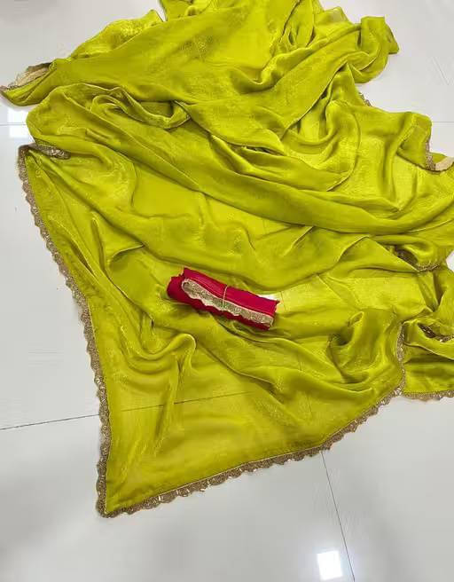 VRAGI Chiffon Embellished Regular Saree With Unstitched Blouse Piece ( Green ) VRAGI Chiffon Embellished Regular Saree With Unstitched Blouse Piece ( Green )