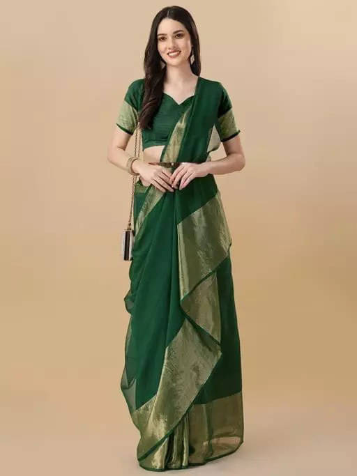 VRAGI Chiffon Embellished Regular Saree With Unstitched Blouse Piece ( Green ) VRAGI Chiffon Embellished Regular Saree With Unstitched Blouse Piece ( Green )
