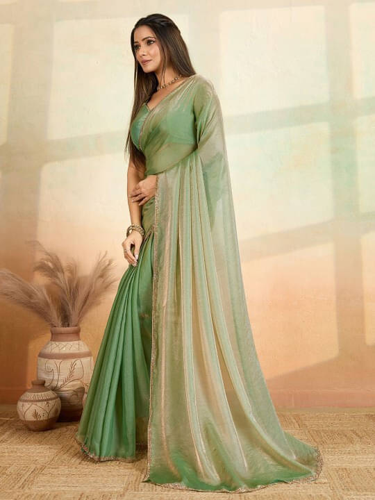     			VRAGI Chiffon Embellished Regular Saree With Unstitched Blouse Piece ( Light Green )