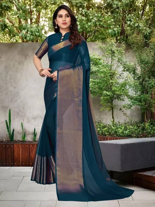 VRAGI Chiffon Embellished Regular Saree With Unstitched Blouse Piece ( Light Blue ) VRAGI Chiffon Embellished Regular Saree With Unstitched Blouse Piece ( Light Blue )