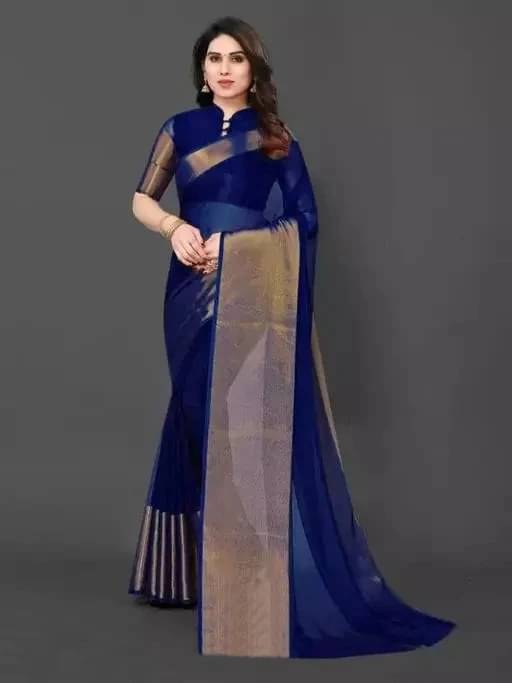     			VRAGI Chiffon Embellished Regular Saree With Unstitched Blouse Piece ( Navy Blue )