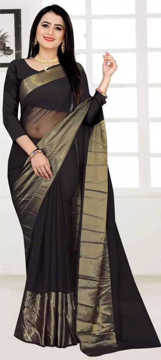     			VRAGI Chiffon Embellished Regular Saree With Unstitched Blouse Piece ( Black )