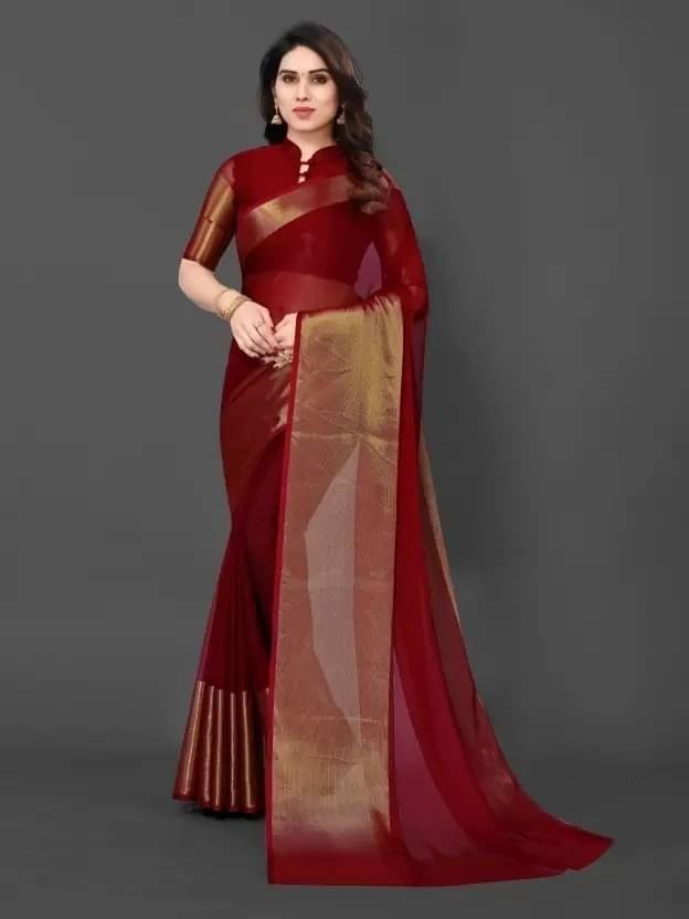     			VRAGI Chiffon Embellished Regular Saree With Unstitched Blouse Piece ( Maroon )