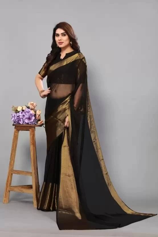 VRAGI Chiffon Embellished Regular Saree With Unstitched Blouse Piece ( Black ) VRAGI Chiffon Embellished Regular Saree With Unstitched Blouse Piece ( Black )