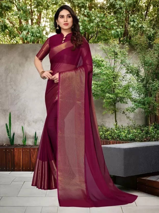     			VRAGI Chiffon Embellished Regular Saree With Unstitched Blouse Piece ( Magenta )