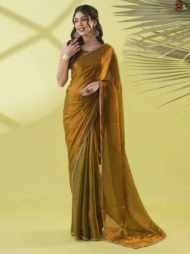     			VRAGI Chiffon Embellished Regular Saree With Unstitched Blouse Piece ( Gold )
