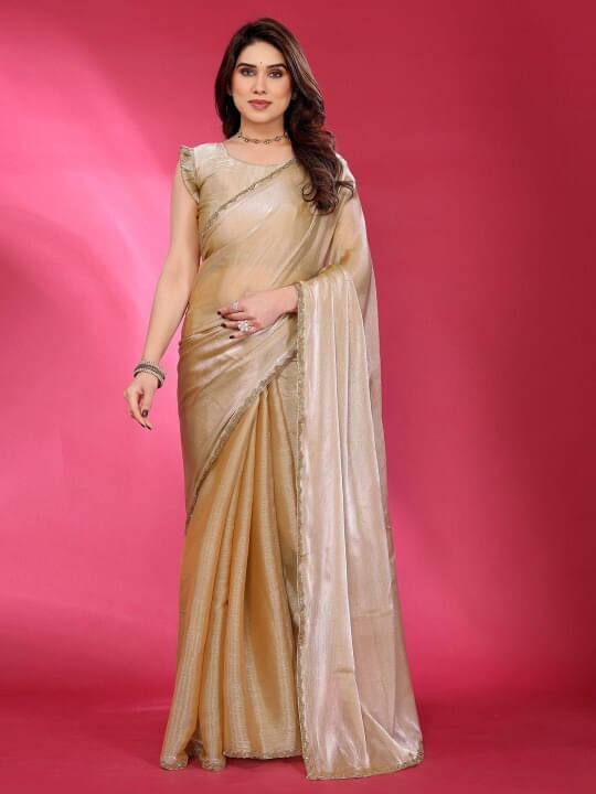 VRAGI Chiffon Embellished Regular Saree With Unstitched Blouse Piece ( Cream ) VRAGI Chiffon Embellished Regular Saree With Unstitched Blouse Piece ( Cream )