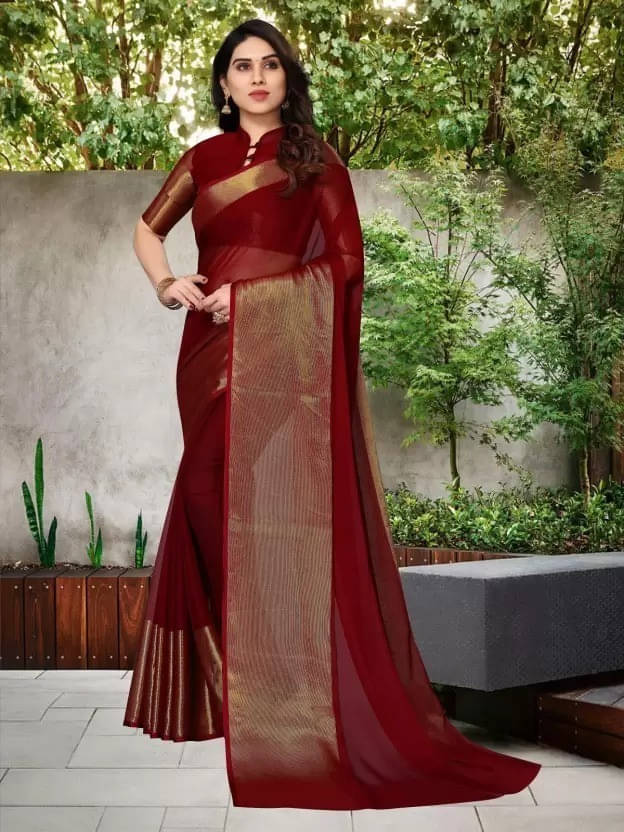 VRAGI Chiffon Embellished Regular Saree With Unstitched Blouse Piece ( Maroon ) VRAGI Chiffon Embellished Regular Saree With Unstitched Blouse Piece ( Maroon )