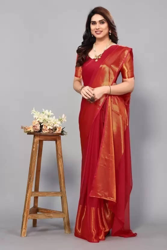 VRAGI Chiffon Embellished Regular Saree With Unstitched Blouse Piece ( Maroon ) VRAGI Chiffon Embellished Regular Saree With Unstitched Blouse Piece ( Maroon )