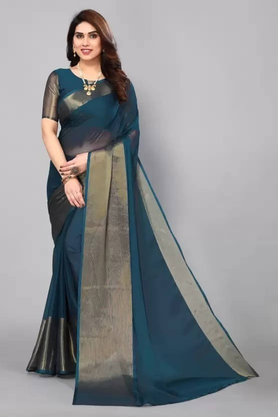     			VRAGI Chiffon Embellished Regular Saree With Unstitched Blouse Piece ( Light Blue )