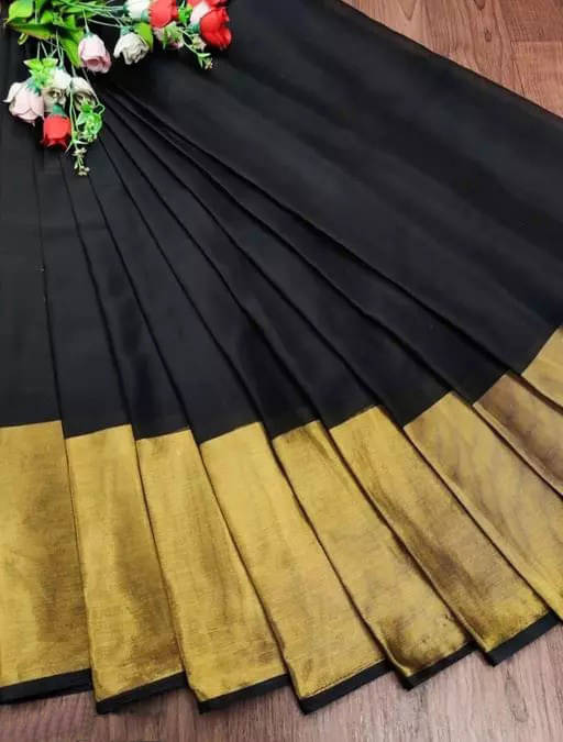     			VRAGI Chiffon Embellished Regular Saree With Unstitched Blouse Piece ( Black )