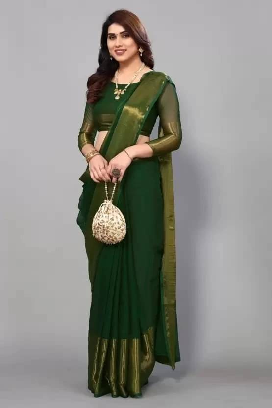     			VRAGI Chiffon Embellished Regular Saree With Unstitched Blouse Piece ( Green )