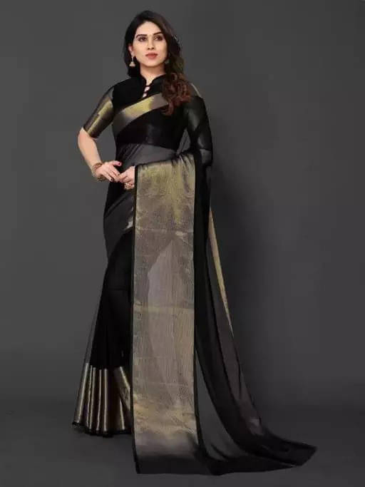 VRAGI Chiffon Embellished Regular Saree With Unstitched Blouse Piece ( Black ) VRAGI Chiffon Embellished Regular Saree With Unstitched Blouse Piece ( Black )