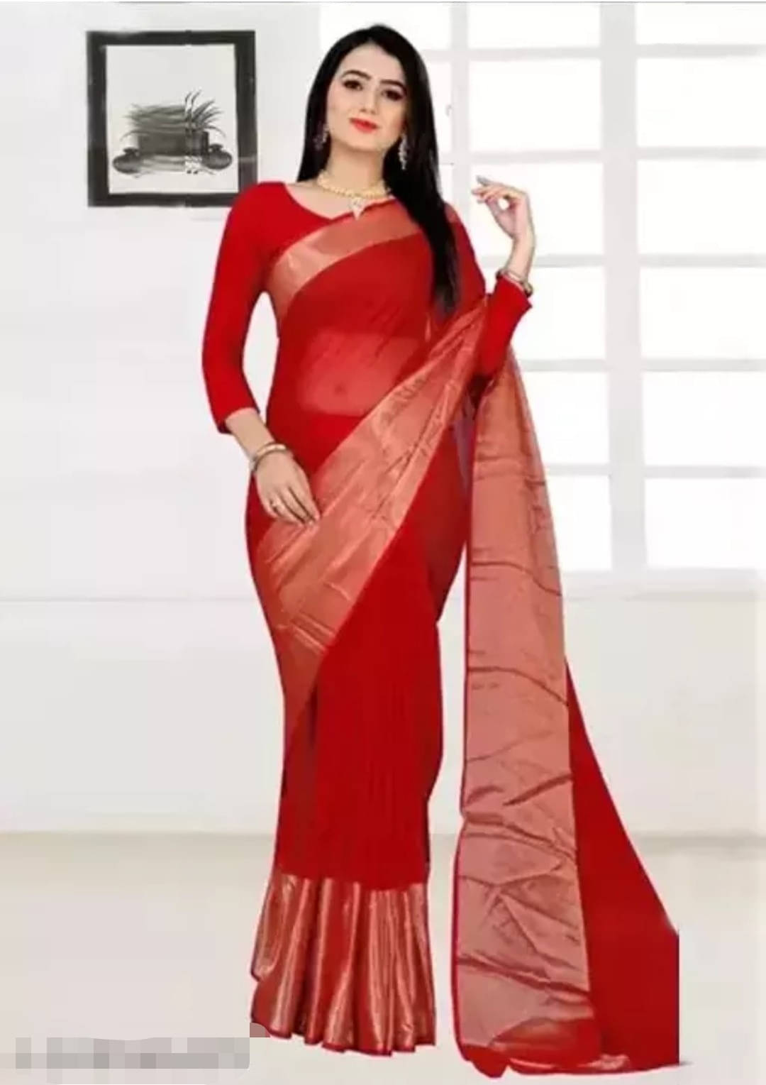 VRAGI Chiffon Embellished Regular Saree With Unstitched Blouse Piece ( Red ) VRAGI Chiffon Embellished Regular Saree With Unstitched Blouse Piece ( Red )