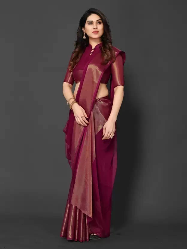     			VRAGI Chiffon Embellished Regular Saree With Unstitched Blouse Piece ( Magenta )