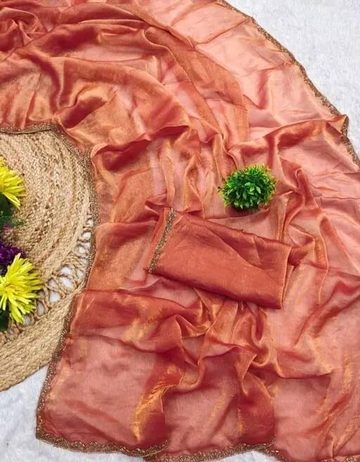     			VRAGI Chiffon Embellished Regular Saree With Unstitched Blouse Piece ( Orange )