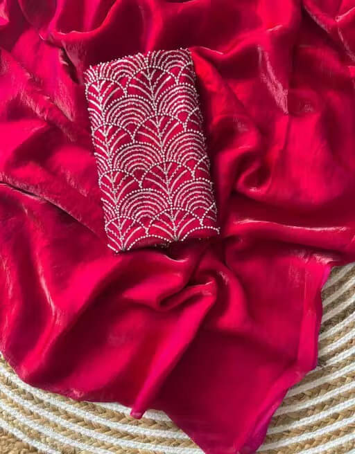 VRAGI Chiffon Embellished Regular Saree With Unstitched Blouse Piece ( Pink ) VRAGI Chiffon Embellished Regular Saree With Unstitched Blouse Piece ( Pink )