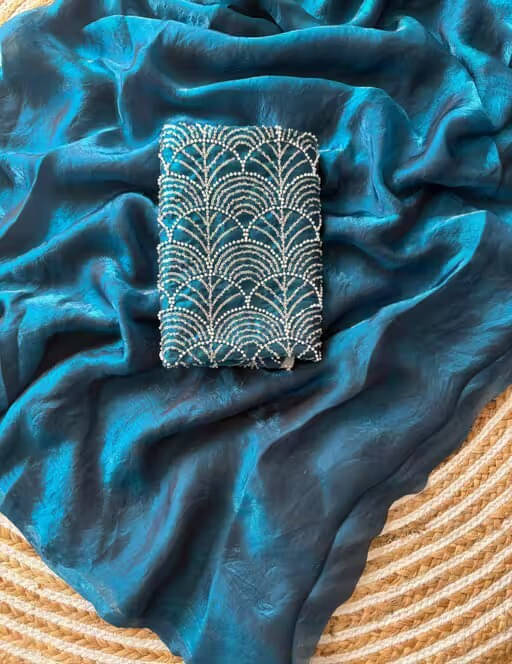 VRAGI Chiffon Embellished Regular Saree With Unstitched Blouse Piece ( Blue ) VRAGI Chiffon Embellished Regular Saree With Unstitched Blouse Piece ( Blue )