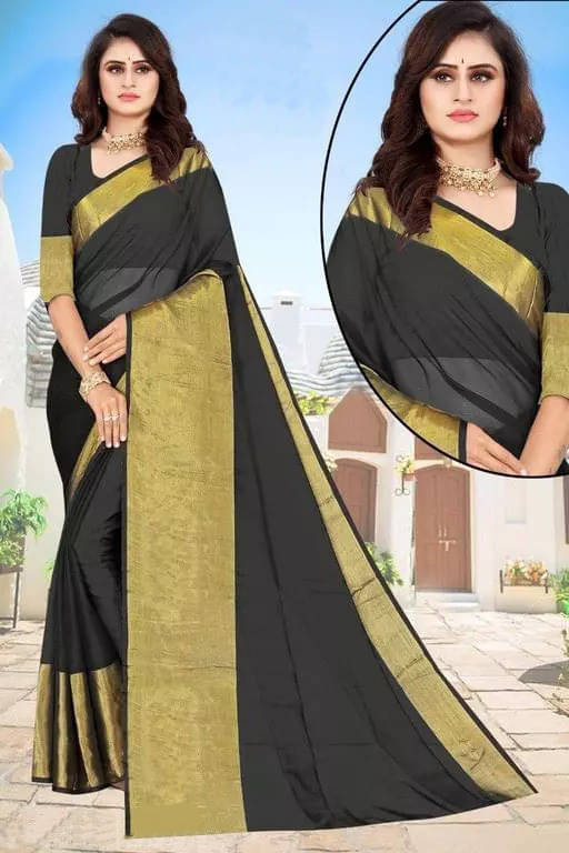     			VRAGI Chiffon Embellished Regular Saree With Unstitched Blouse Piece ( Black )