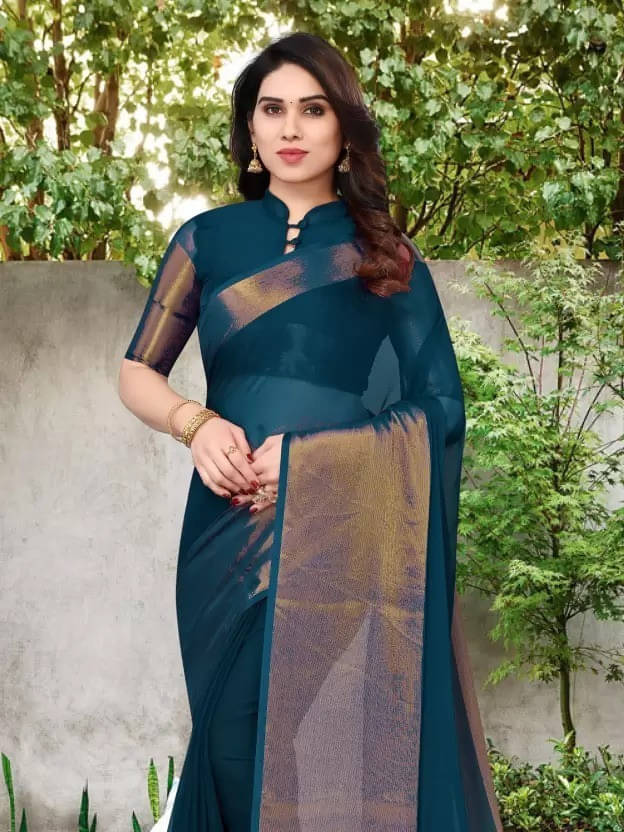     			VRAGI Chiffon Embellished Regular Saree With Unstitched Blouse Piece ( Multicolor )