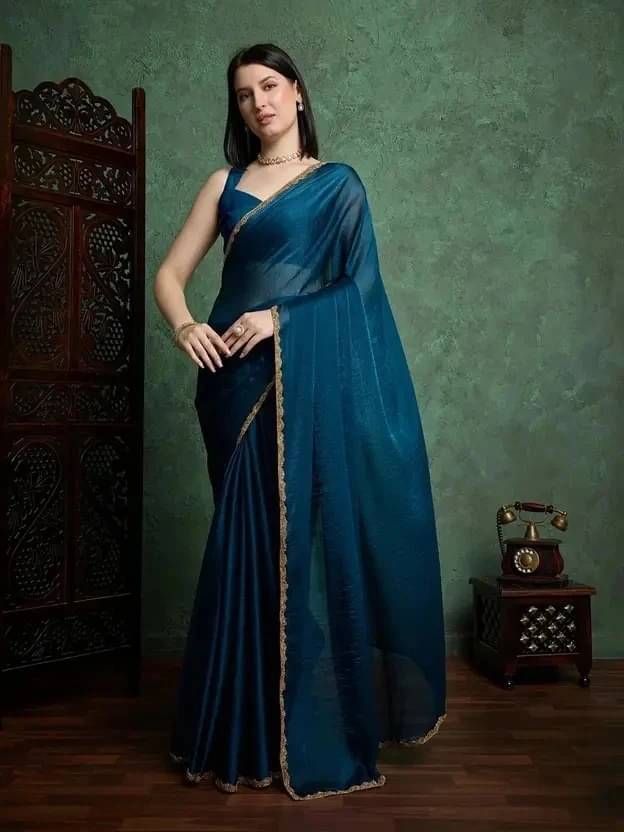 VRAGI Chiffon Embellished Regular Saree With Unstitched Blouse Piece ( Blue ) VRAGI Chiffon Embellished Regular Saree With Unstitched Blouse Piece ( Blue )
