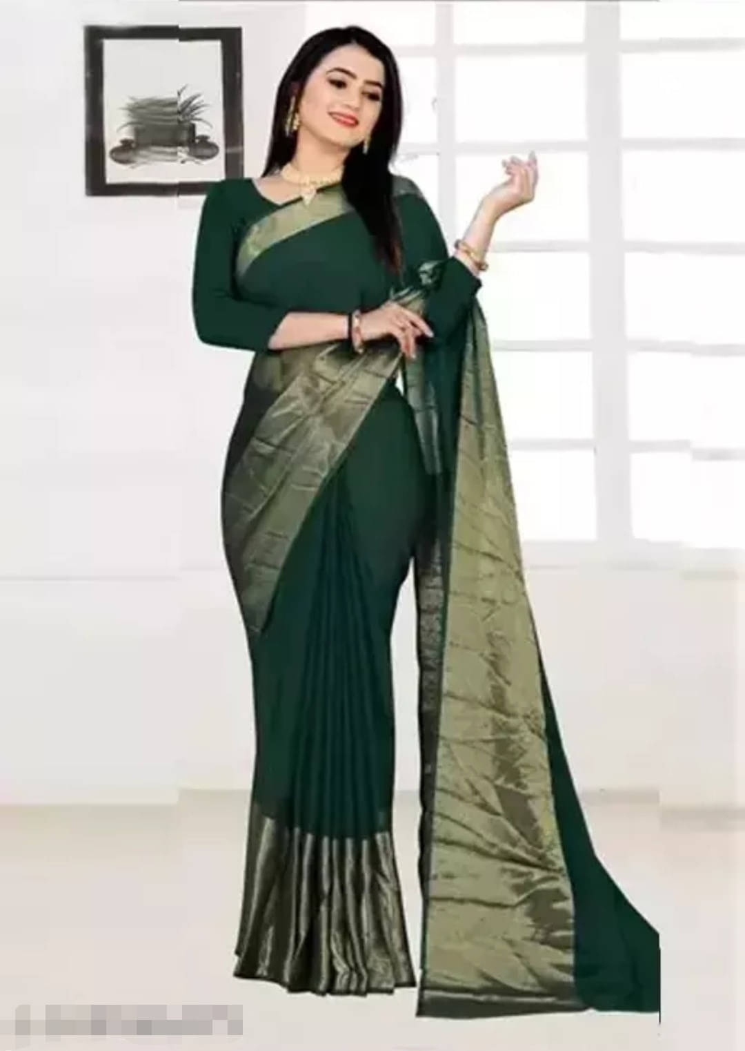 VRAGI Chiffon Embellished Regular Saree With Unstitched Blouse Piece ( Green ) VRAGI Chiffon Embellished Regular Saree With Unstitched Blouse Piece ( Green )