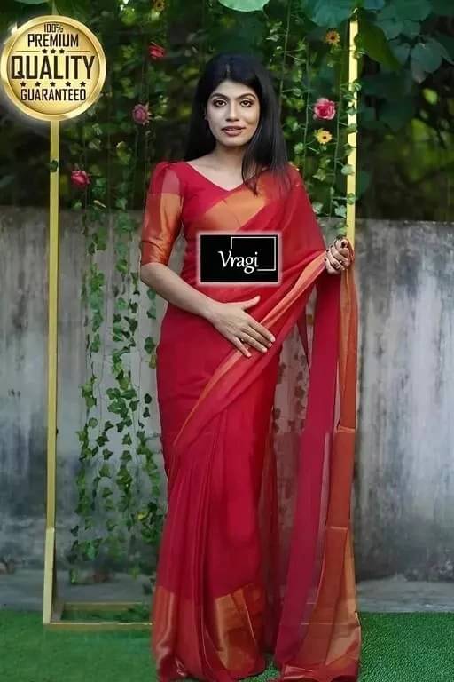 VRAGI Chiffon Embellished Regular Saree With Unstitched Blouse Piece ( Red ) VRAGI Chiffon Embellished Regular Saree With Unstitched Blouse Piece ( Red )
