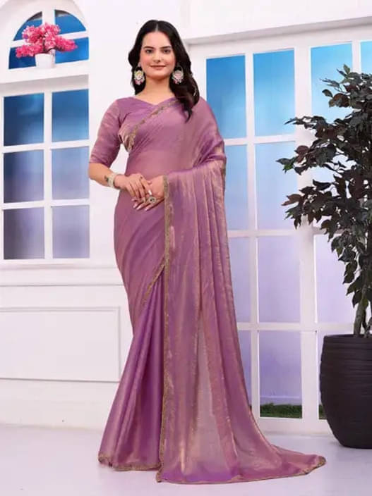     			VRAGI Chiffon Embellished Regular Saree With Unstitched Blouse Piece ( Purple )