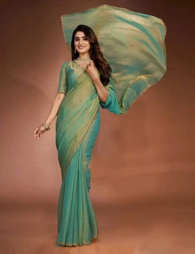     			VRAGI Chiffon Embellished Regular Saree With Unstitched Blouse Piece ( Light Green )