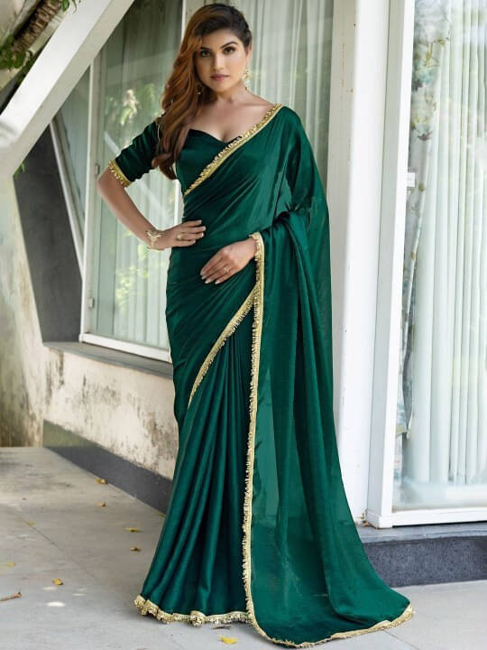     			VRAGI Chiffon Embellished Regular Saree With Unstitched Blouse Piece ( Green )