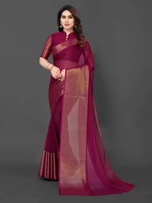     			VRAGI Chiffon Embellished Regular Saree With Unstitched Blouse Piece ( Magenta )