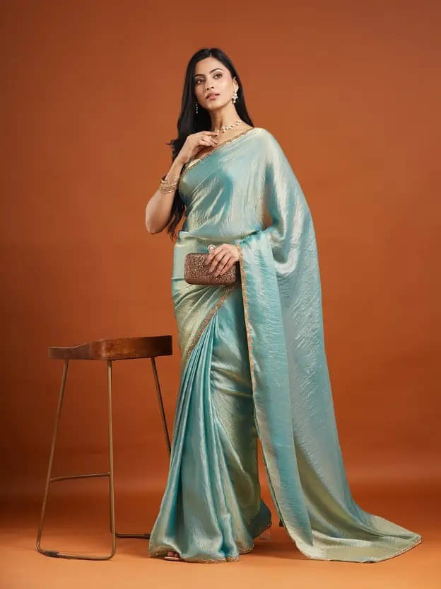 VRAGI Chiffon Embellished Regular Saree With Unstitched Blouse Piece ( Light Blue ) VRAGI Chiffon Embellished Regular Saree With Unstitched Blouse Piece ( Light Blue )