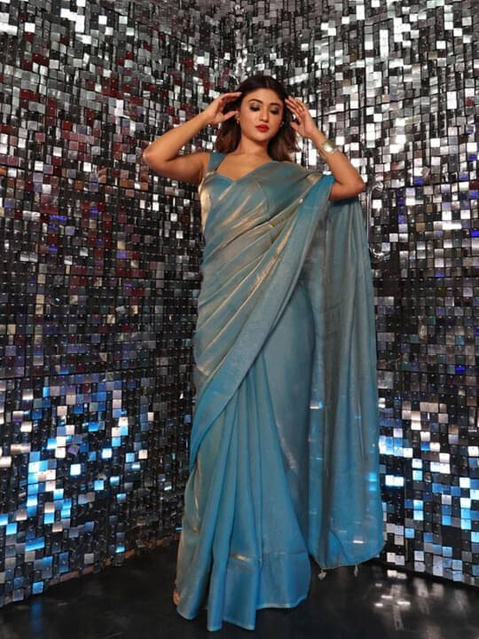 VRAGI Chiffon Embellished Regular Saree With Unstitched Blouse Piece ( Light Blue ) VRAGI Chiffon Embellished Regular Saree With Unstitched Blouse Piece ( Light Blue )
