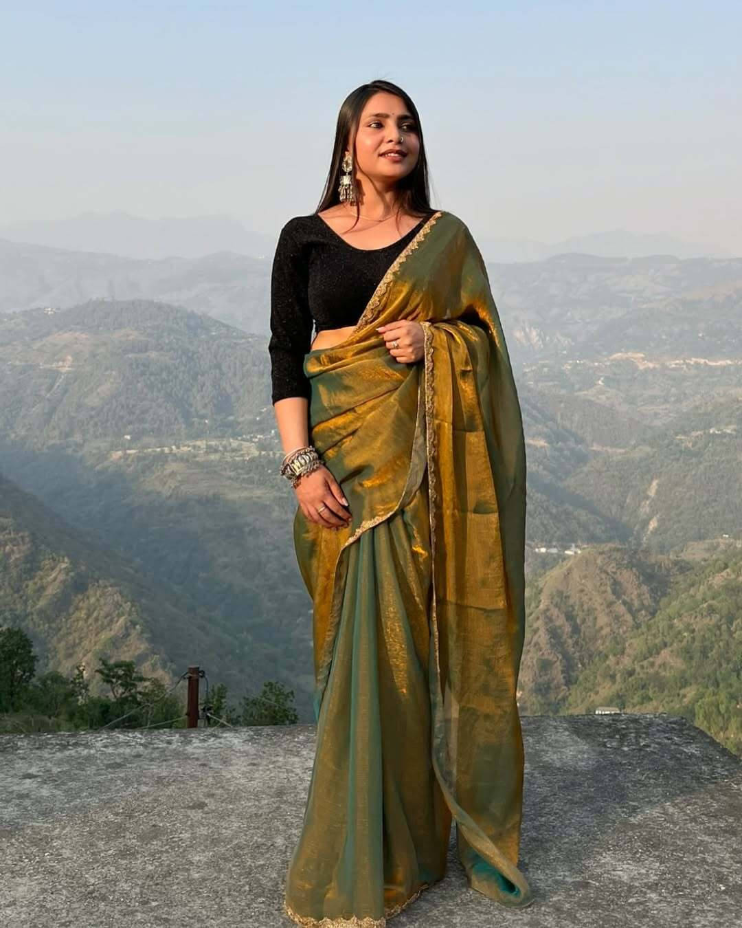 VRAGI Chiffon Embroidered Regular Saree With Unstitched Blouse Piece ( Gold ) VRAGI Chiffon Embroidered Regular Saree With Unstitched Blouse Piece ( Gold )