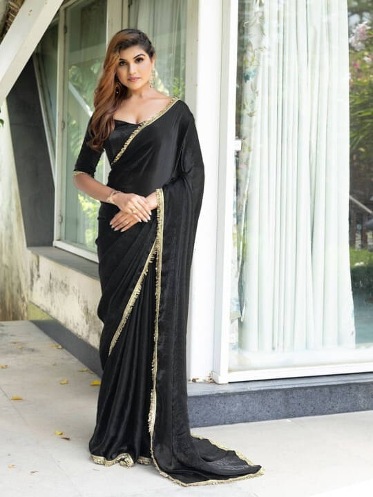 VRAGI Chiffon Embroidered Regular Saree With Unstitched Blouse Piece ( Black ) VRAGI Chiffon Embroidered Regular Saree With Unstitched Blouse Piece ( Black )