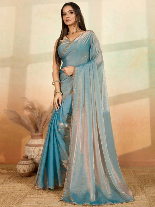 VRAGI Chiffon Embroidered Regular Saree With Unstitched Blouse Piece ( Light Blue ) VRAGI Chiffon Embroidered Regular Saree With Unstitched Blouse Piece ( Light Blue )