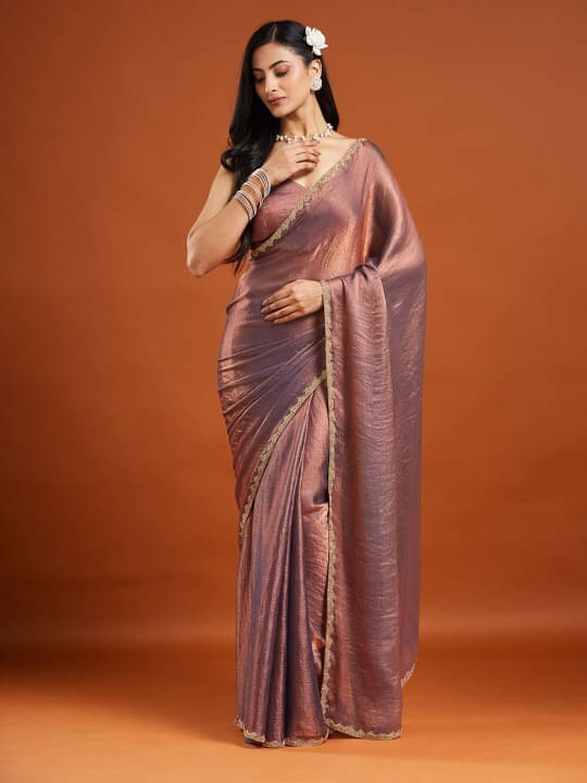     			VRAGI Chiffon Embroidered Regular Saree With Unstitched Blouse Piece ( Purple )