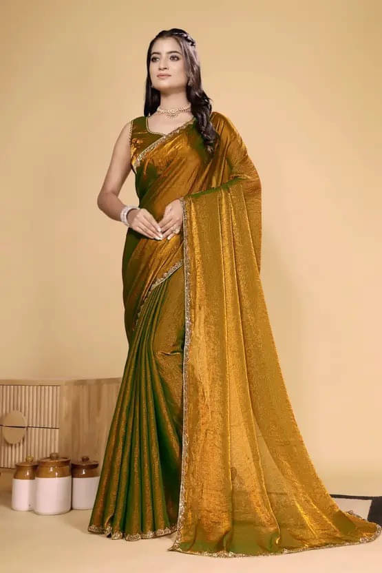 VRAGI Chiffon Embroidered Regular Saree With Unstitched Blouse Piece ( Gold ) VRAGI Chiffon Embroidered Regular Saree With Unstitched Blouse Piece ( Gold )