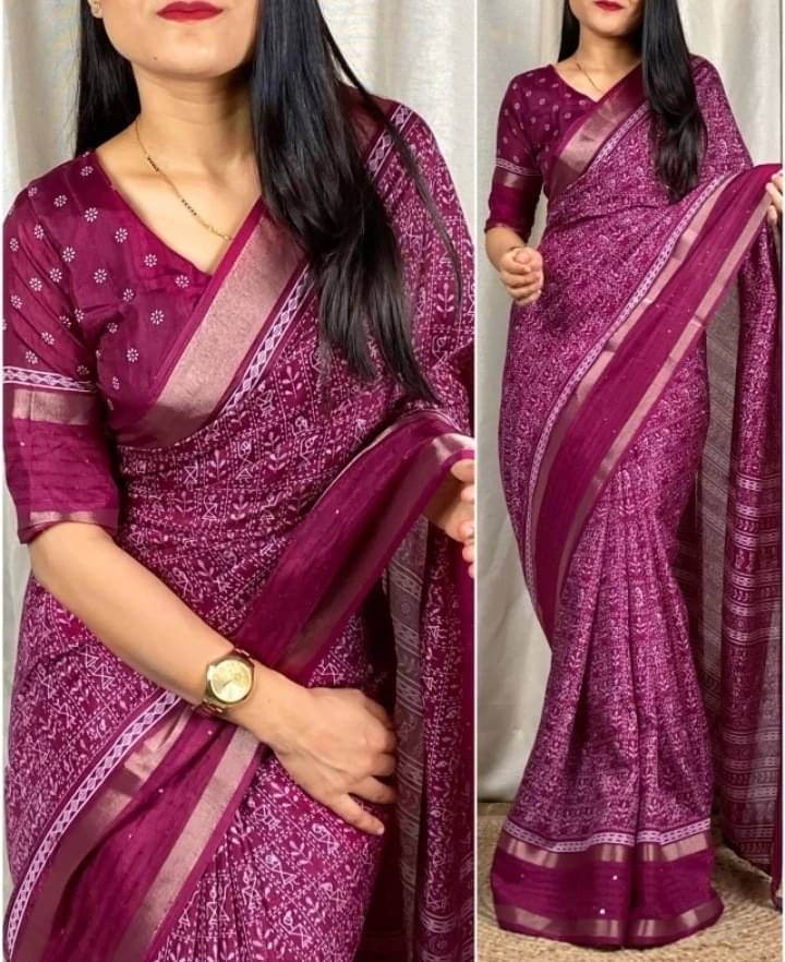     			VRAGI Chiffon Printed Bandhani Sarees With Unstitched Blouse Piece ( Purple )