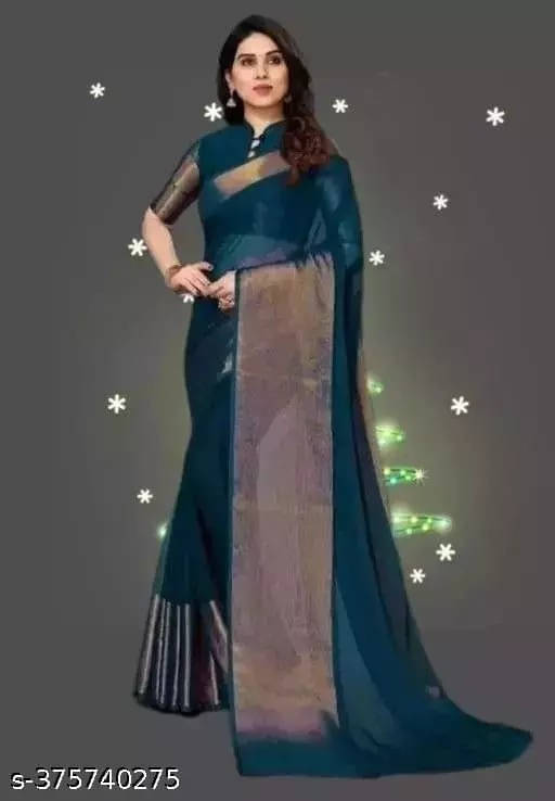     			VRAGI Chiffon Printed Regular Saree With Unstitched Blouse Piece ( Blue )