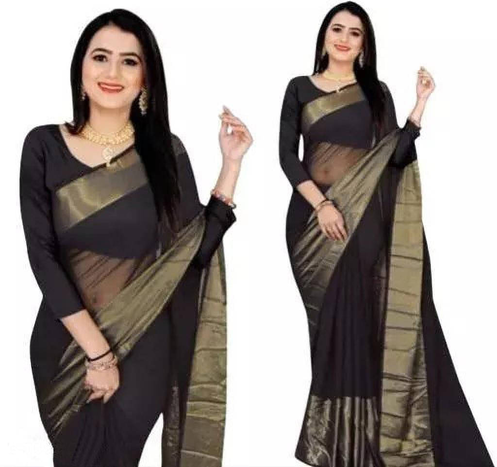     			VRAGI Chiffon Printed Regular Saree With Unstitched Blouse Piece ( Black )
