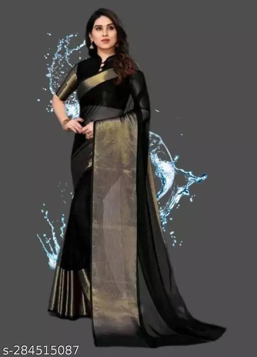     			VRAGI Chiffon Self Design Chanderi saree With Unstitched Blouse Piece ( Black )
