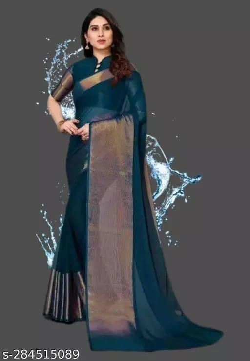 VRAGI Chiffon Self Design Chanderi saree With Unstitched Blouse Piece ( Light Blue ) VRAGI Chiffon Self Design Chanderi saree With Unstitched Blouse Piece ( Light Blue )